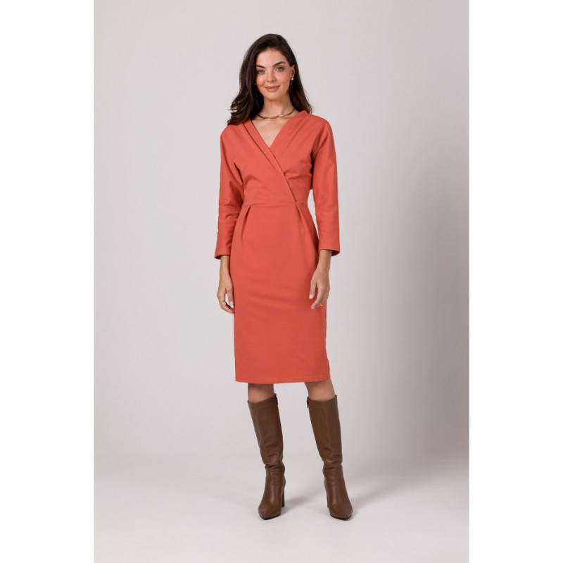 B271 Dress with envelope neckline - brick-red