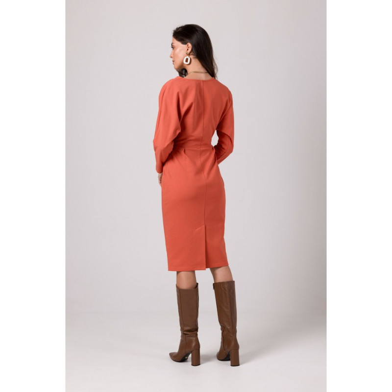 B271 Dress with envelope neckline - brick-red