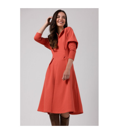 B273 Dress with heavily marked waist - brick-red