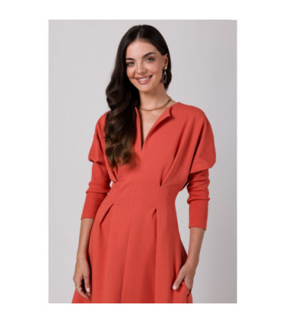 B273 Dress with heavily marked waist - brick-red