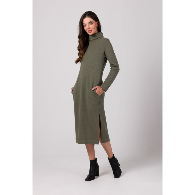 B274 Dress with half turtleneck - khaki