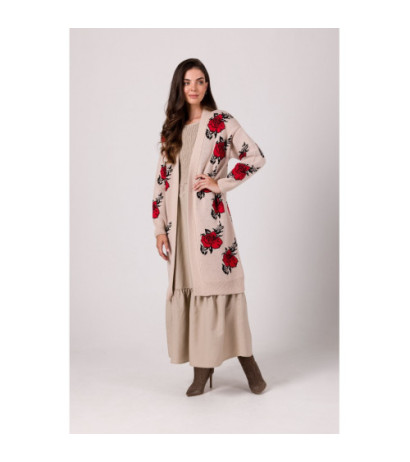 BK102 Long cardigan in roses - beige