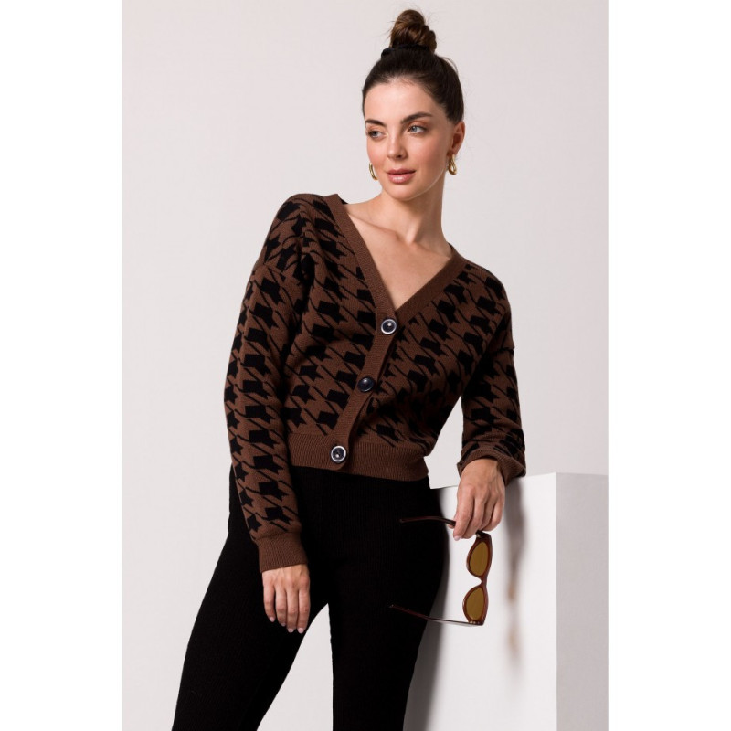 BK104 Short peplite pattern cardigan - brown