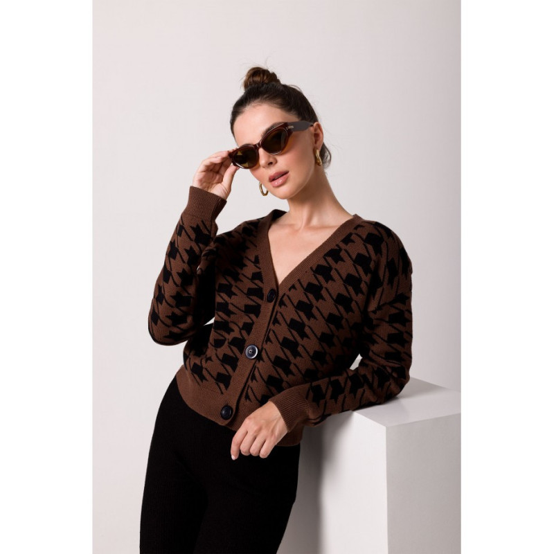 BK104 Short peplite pattern cardigan - brown