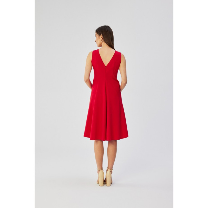 S358 Sleeveless flared dress - red