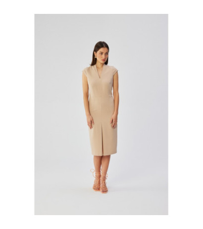 S359 Pencil dress with double neckline - beige