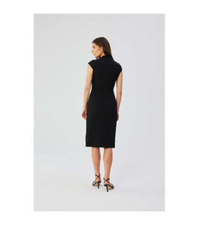 S359 Pencil dress with double neckline - black