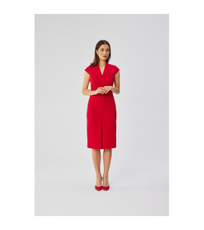 S359 Pencil dress with double neckline - red