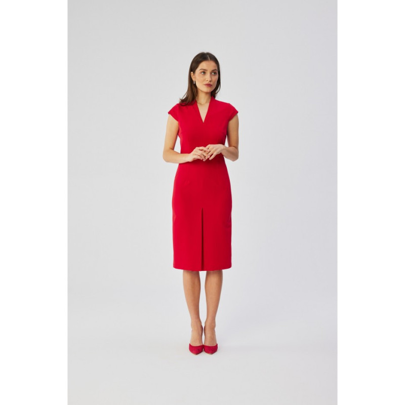 S359 Pencil dress with double neckline - red