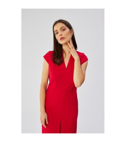 S359 Pencil dress with double neckline - red