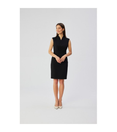 S360 Dress with fine overlap neckline - black