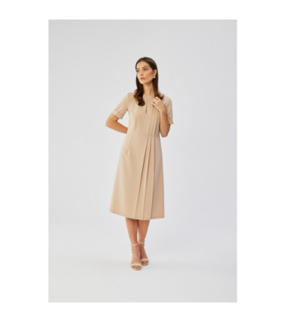 S361 Dress with decorative side pleats - beige