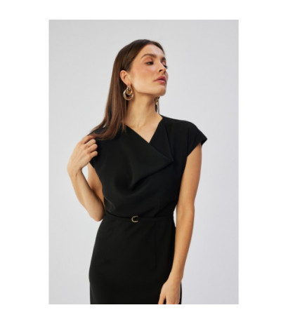 S362 Asymmetrical dress with water neckline - black