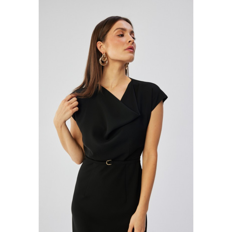 S362 Asymmetrical dress with water neckline - black