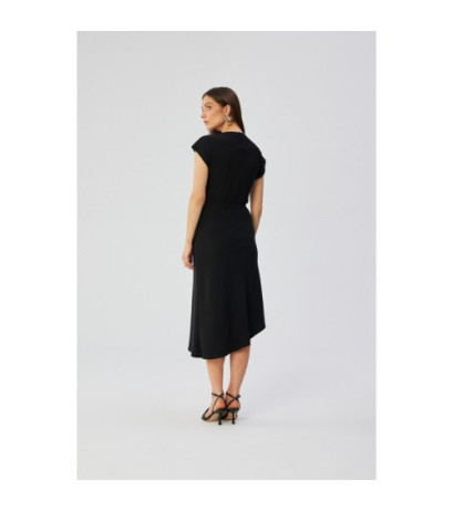 S362 Asymmetrical dress with water neckline - black