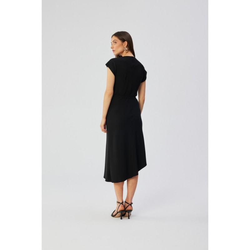 S362 Asymmetrical dress with water neckline - black