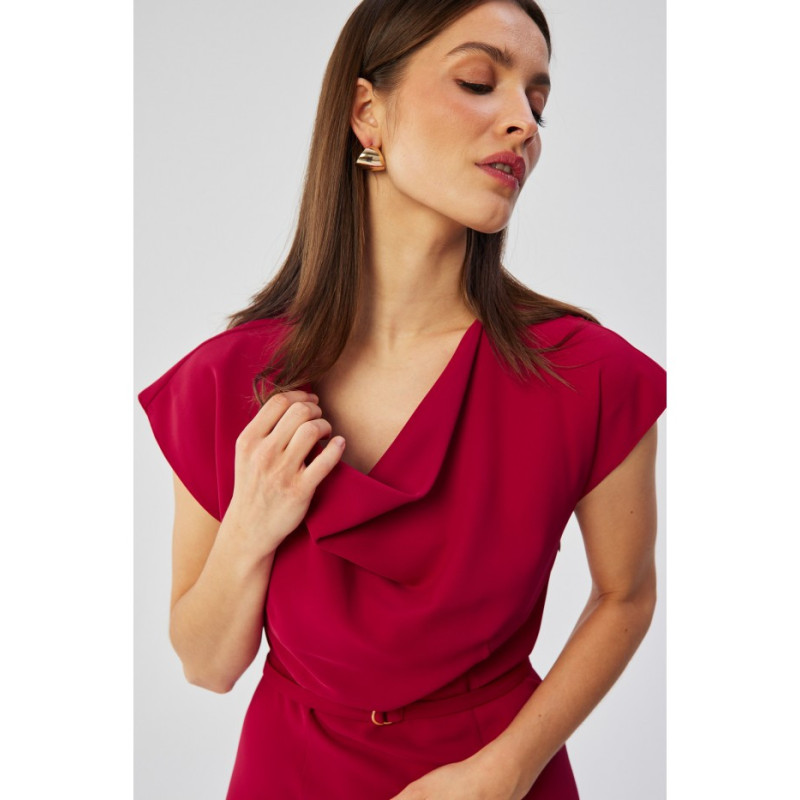 S362 Asymmetrical dress with water neckline - plum