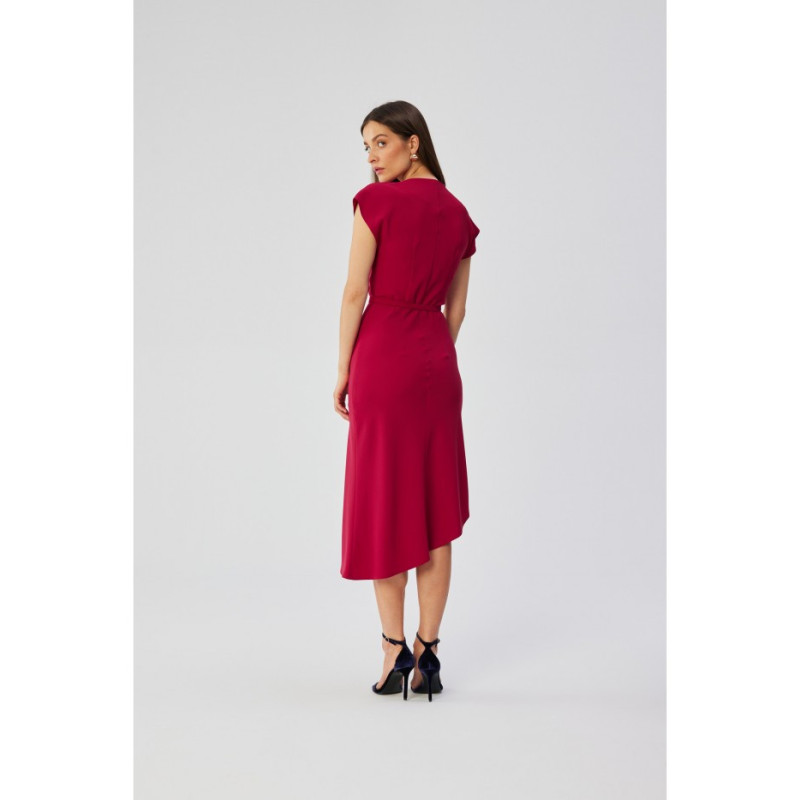 S362 Asymmetrical dress with water neckline - plum