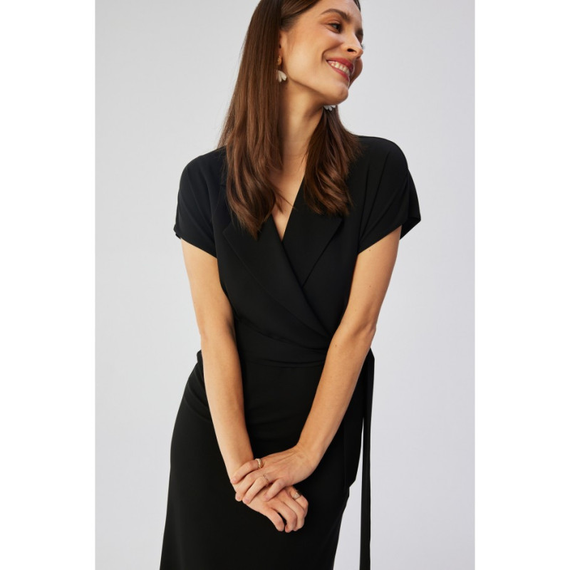 S363 Midi dress with collar - black