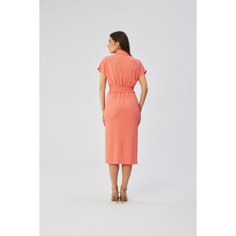 S363 Midi dress with collar - orange