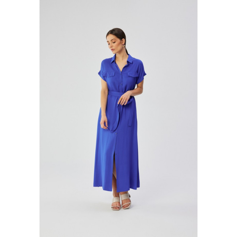 S364 Short-sleeved maxi spread dress - blue