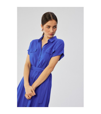 S364 Short-sleeved maxi spread dress - blue