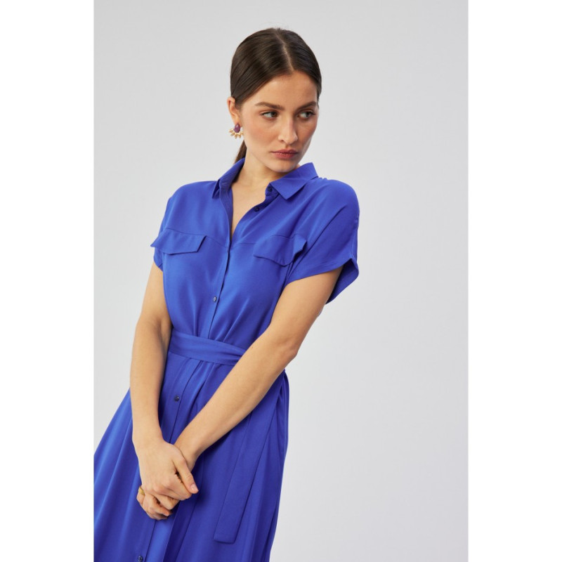 S364 Short-sleeved maxi spread dress - blue