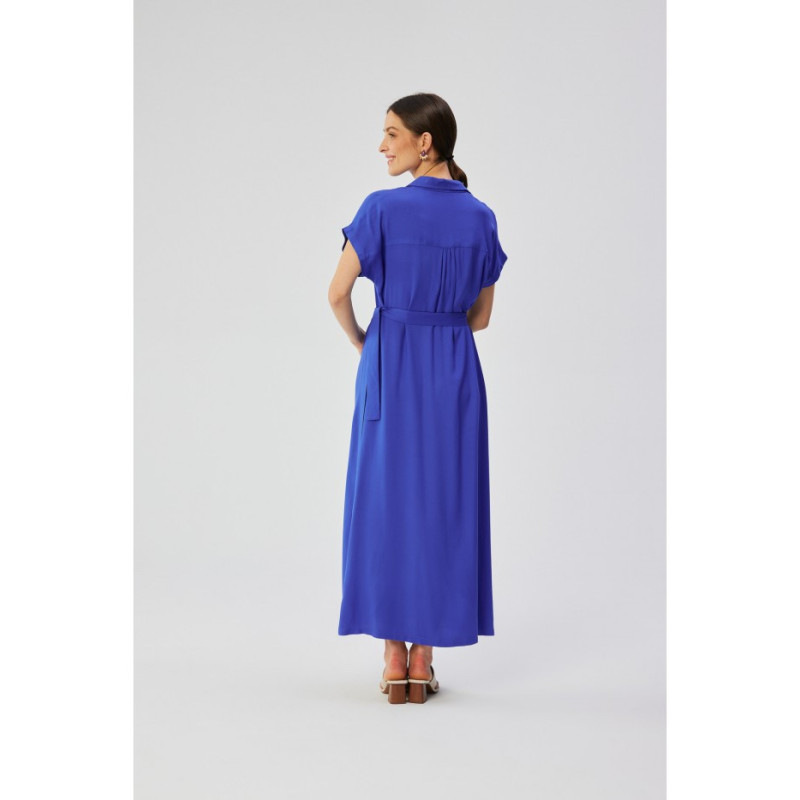 S364 Short-sleeved maxi spread dress - blue