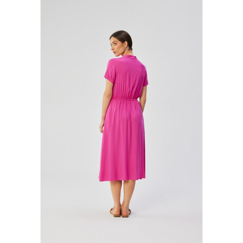 S366 Dress with stand-up collar and waist tie - lilac