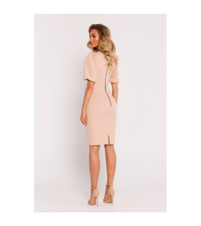 M779 Dress with neckline and heavily marked waist - beige