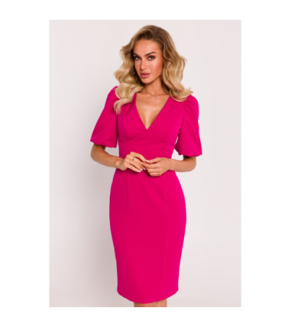 M779 Dress with neckline and heavily marked waist - fuchsia