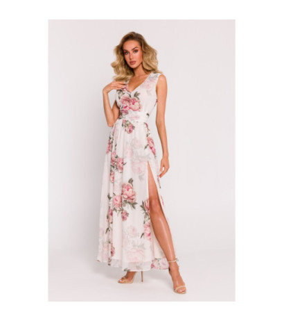 M781 Chiffon maxi dress with high slit - model 2