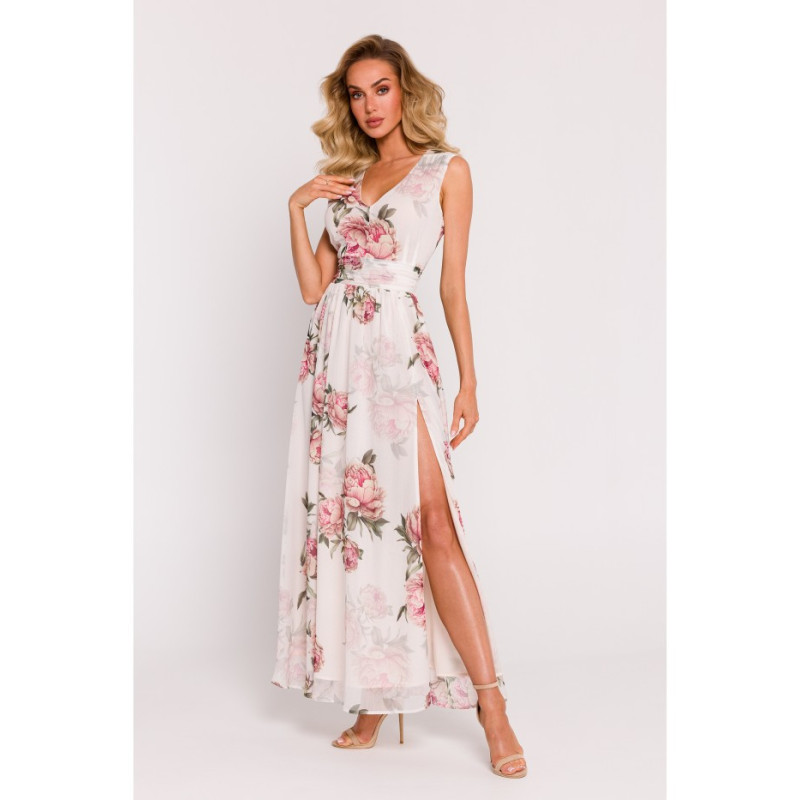 M781 Chiffon maxi dress with high slit - model 2