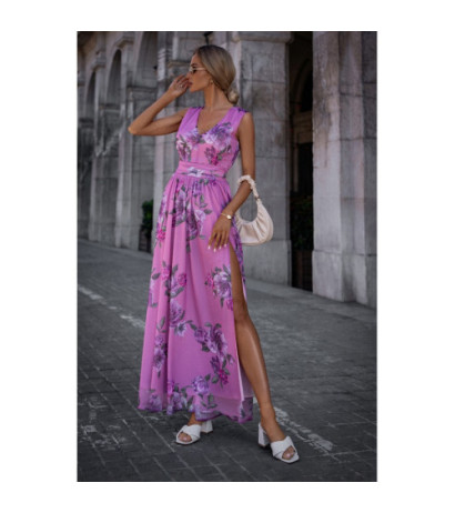 M781 Chiffon maxi dress with high slit - model 3