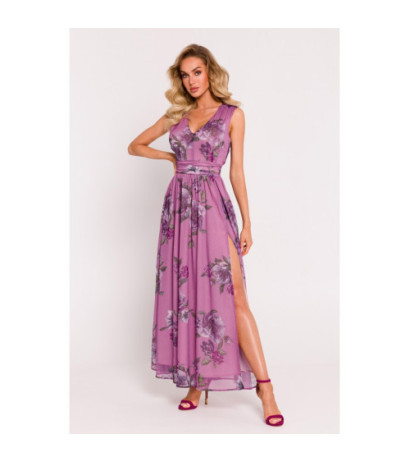 M781 Chiffon maxi dress with high slit - model 3