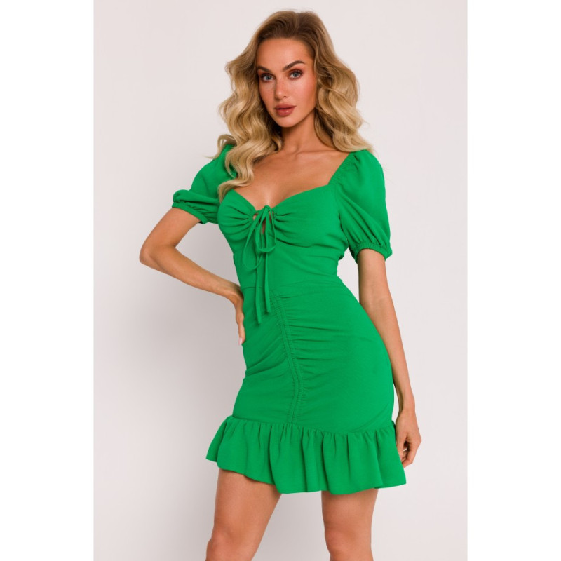 M784 Mini dress with tie at neckline - juicy green