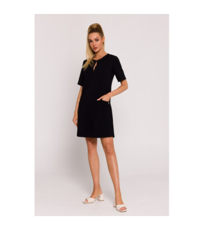 M788 Trapeze dress with pockets - black