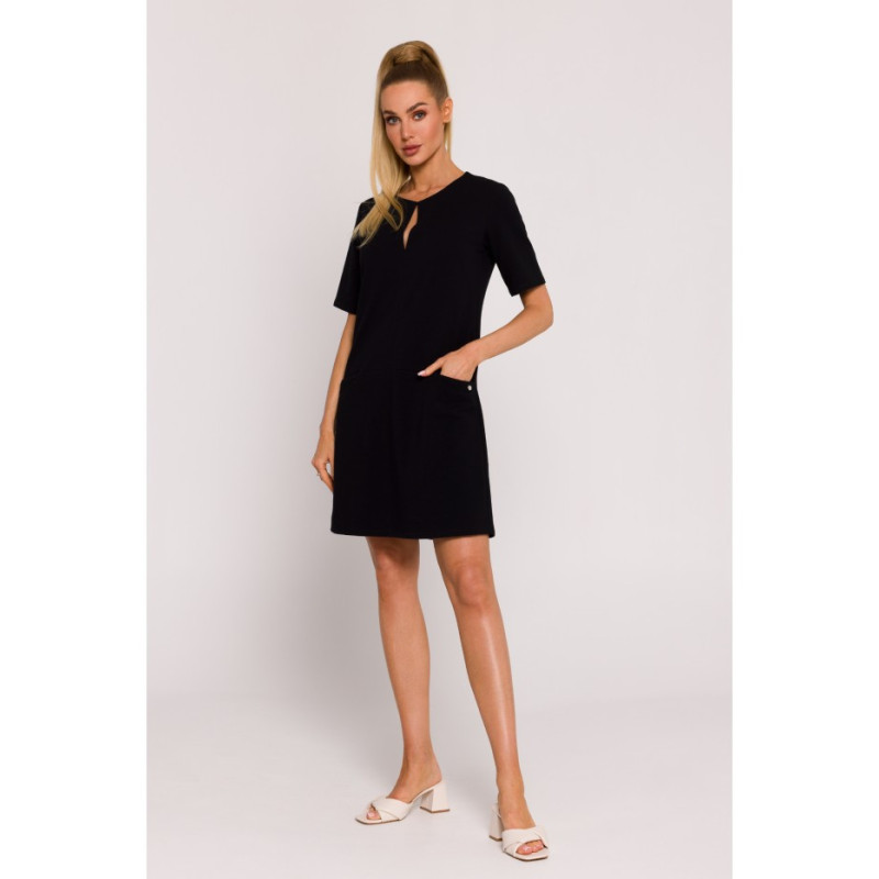 M788 Trapeze dress with pockets - black