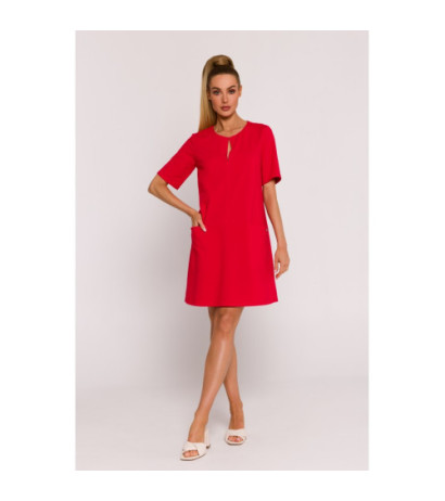 M788 Trapeze dress with pockets - red