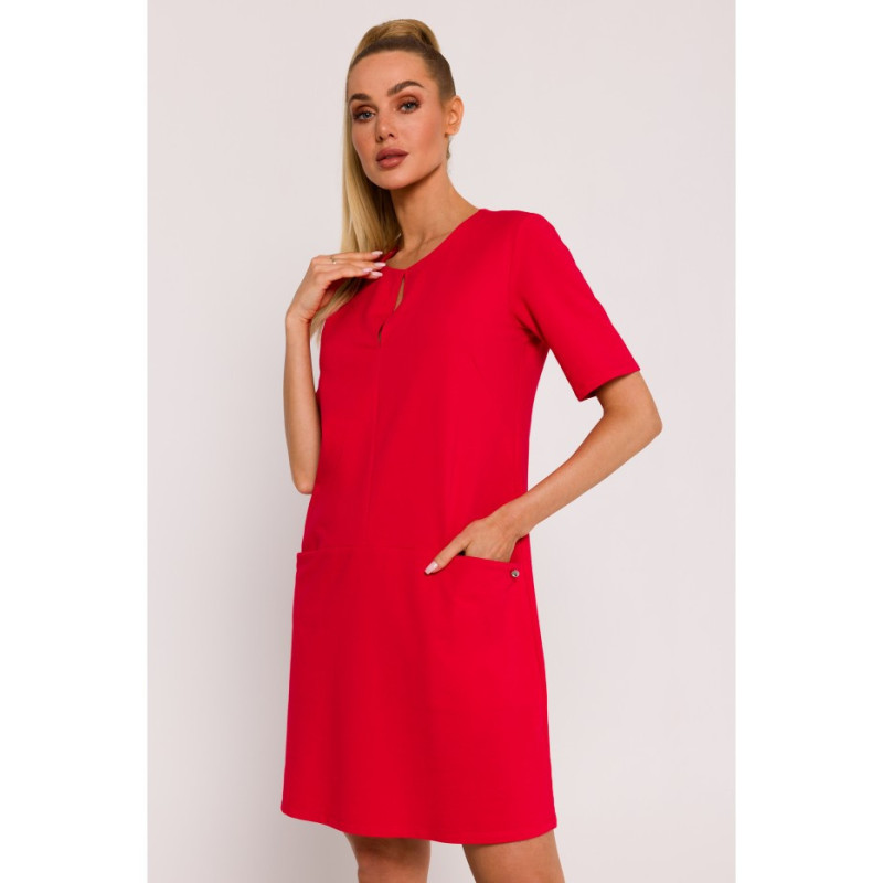 M788 Trapeze dress with pockets - red