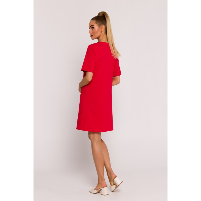 M788 Trapeze dress with pockets - red