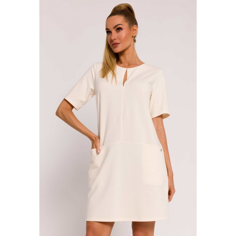 M788 Trapeze dress with pockets - cream