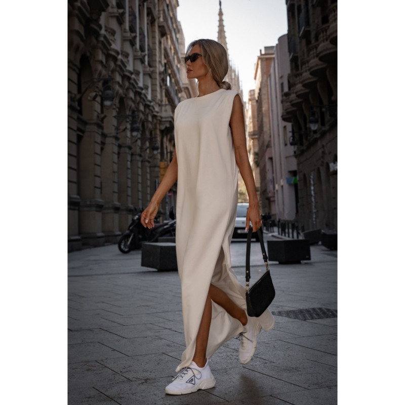 M790 Maxi dress with shoulder pads - cream