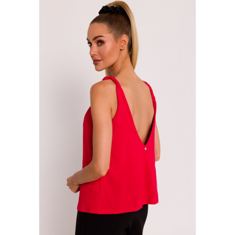 M792 Blouse with deep neckline on the back - red