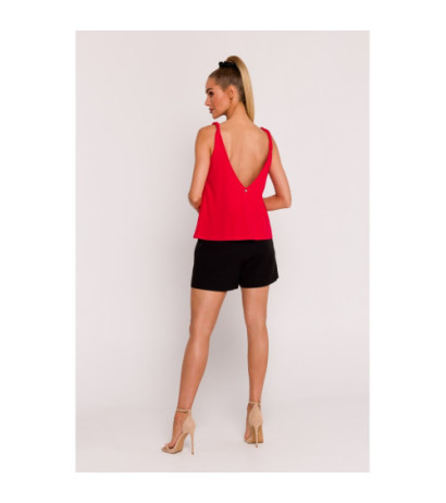 M792 Blouse with deep neckline on the back - red