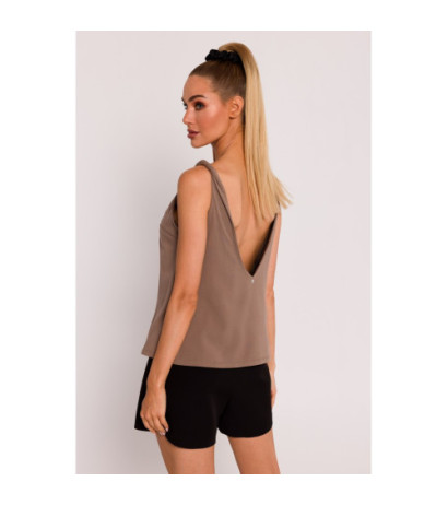 M792 Blouse with deep back neckline - cocoa