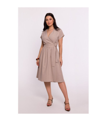 B279 Overlap dress with waist tie - beige