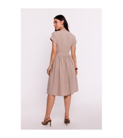 B279 Overlap dress with waist tie - beige