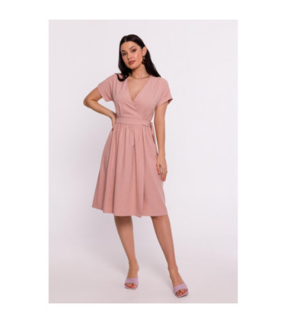 B279 Overlap dress with waist tie - pink