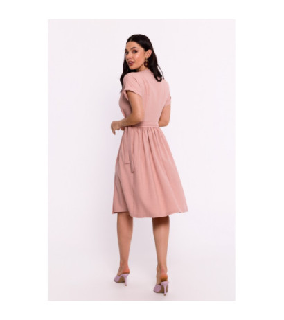 B279 Overlap dress with waist tie - pink